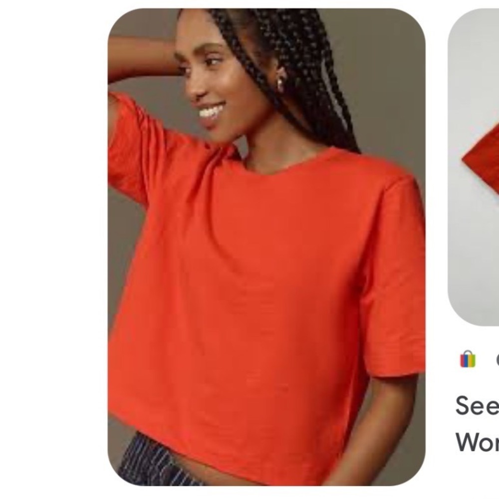 Maeve Anthropologie Orange Red Slub Knit Crop Top Crew Neck Short Sleeve Small - Picture 6 of 6